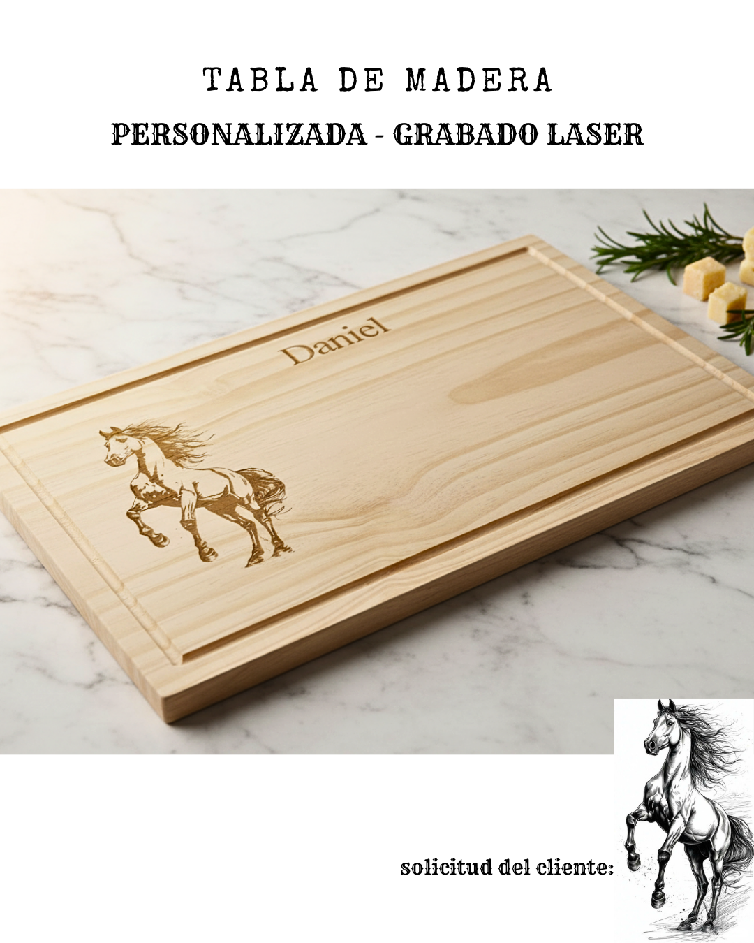 Tabla de Picar Grande de Madera Pino Nacional Personalizada