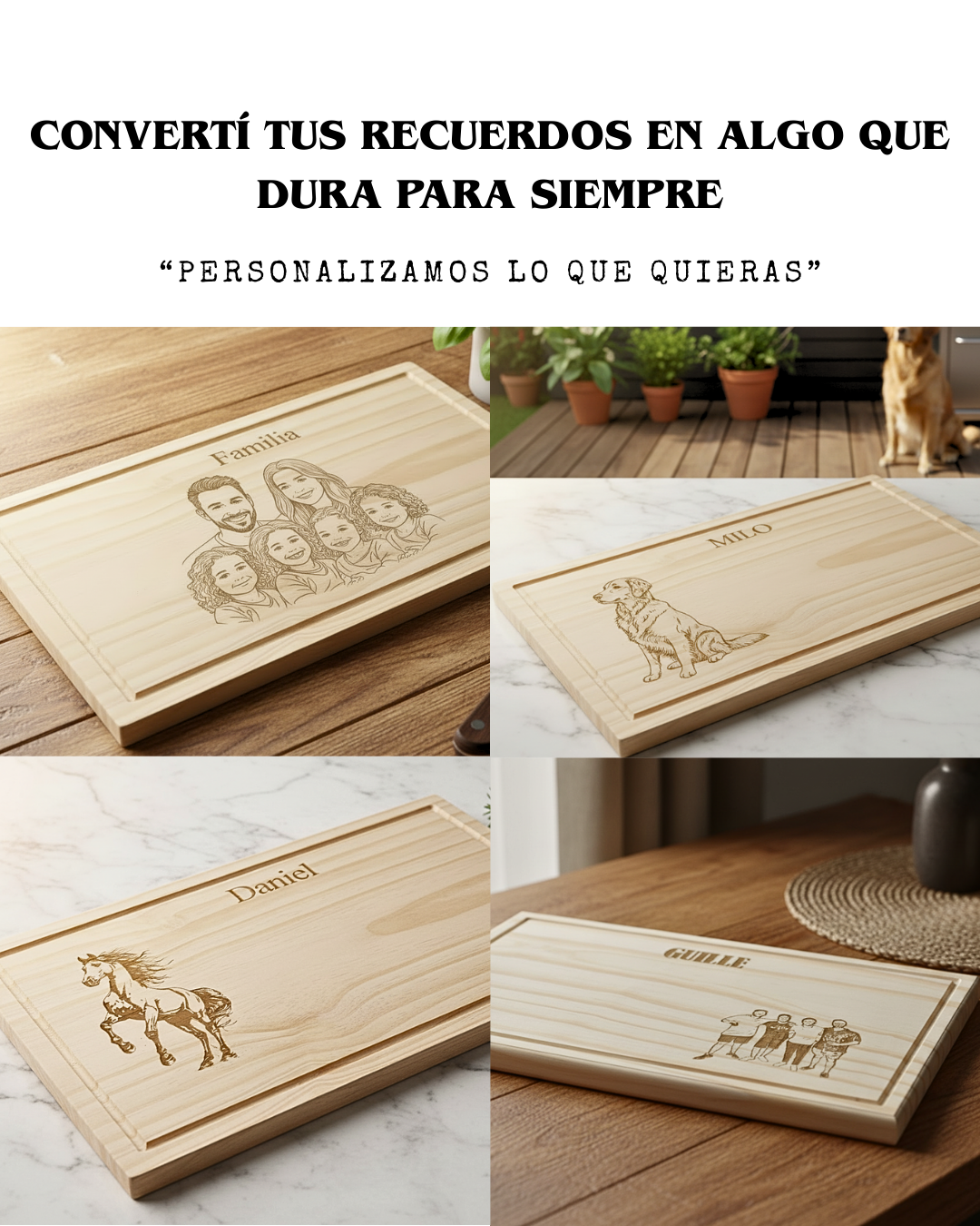 Tabla de Picar Grande de Madera Pino Nacional Personalizada